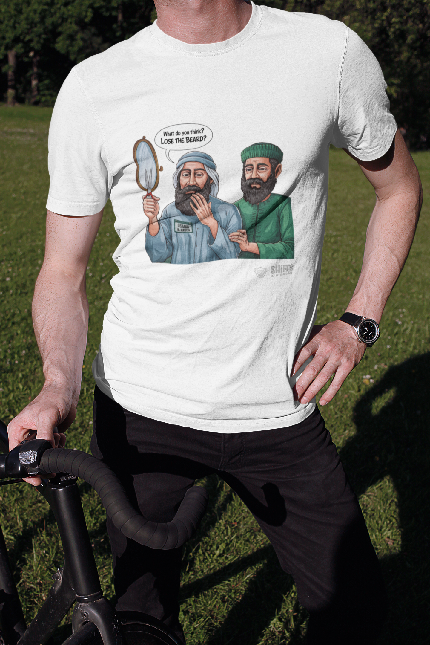 what do you think, lose the beard? - t-shirt