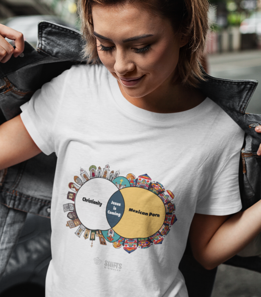 venn diagram - christianity / mexican porn t-shirt