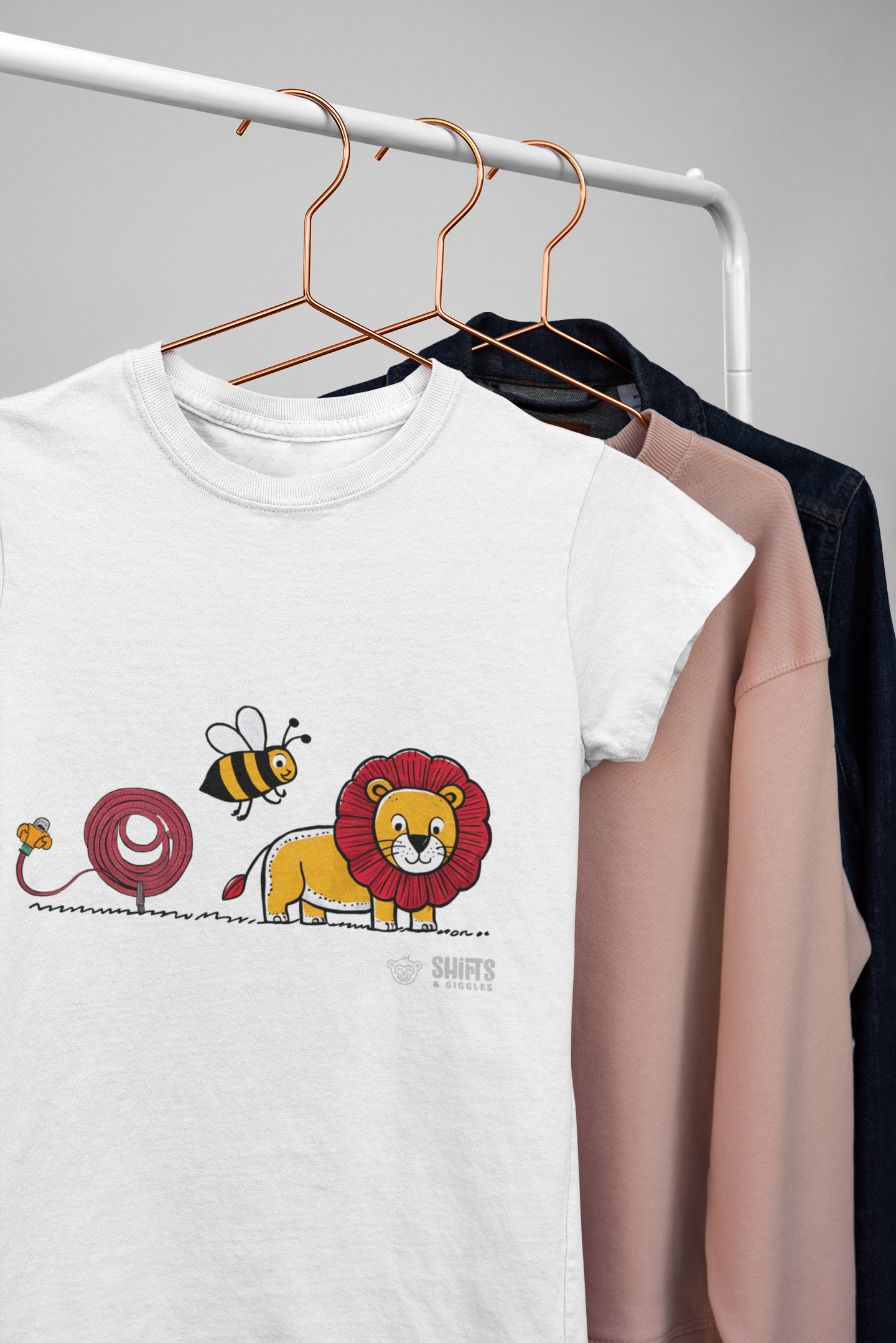 hose, bee, lion t-shirt