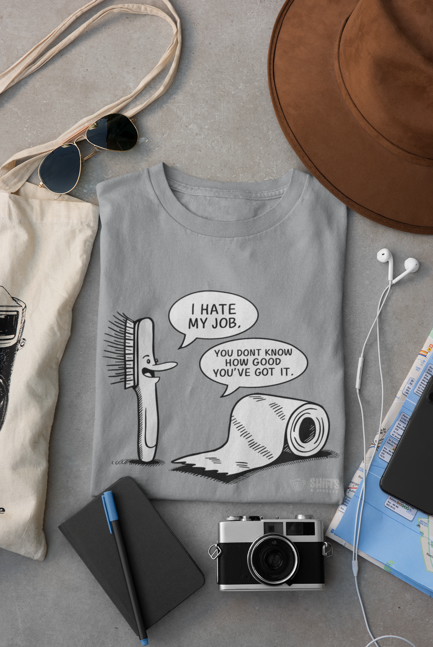 toilet brush and toothbrush - i hate my job t-shirt