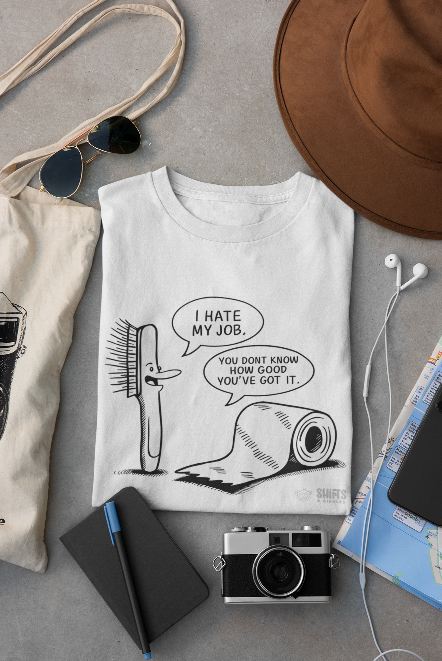 toilet brush and toothbrush - i hate my job t-shirt